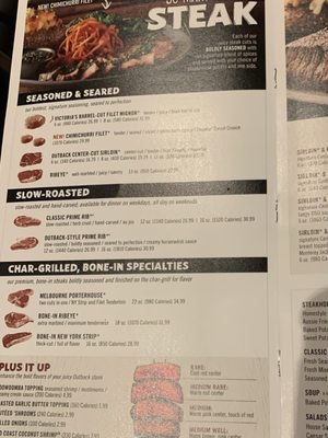 Outback Steakhouse Dinner Menu With Prices