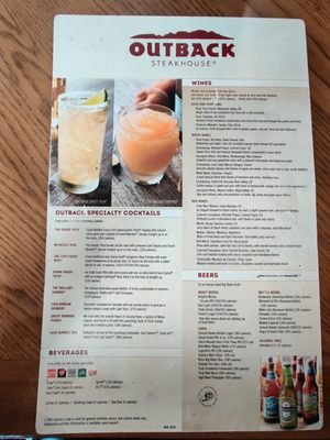 Outback Steakhouse Drink Menu With Prices