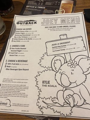 Outback Steakhouse Joey Menu With Prices